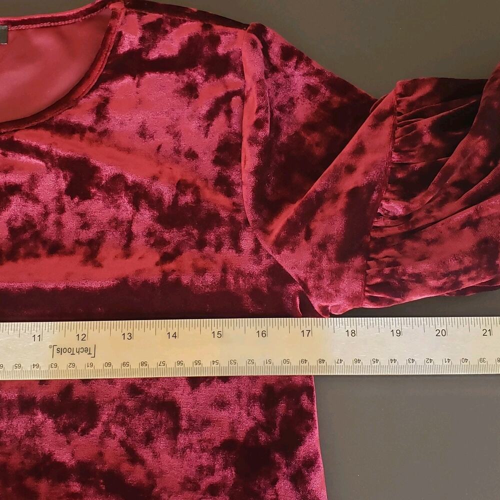 Crushed Velvet Burgundy Dress Small Mini Bell Sleeve Romantic Gothic Feminine - Picture 5 of 6